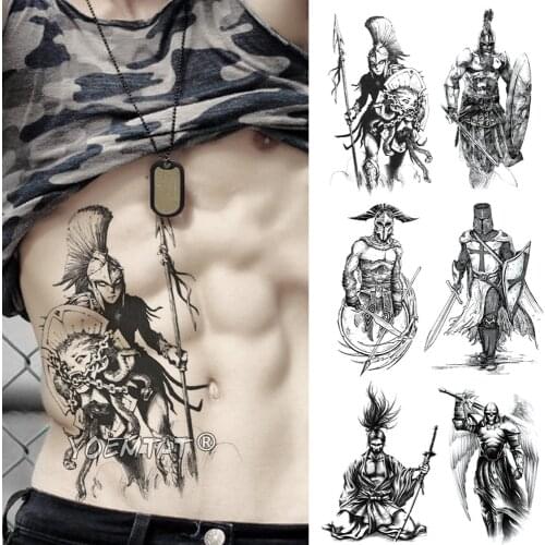 Hero Gladiator Warrior Temporary Tattoo Sticker Spartan Waterproof Tatto Crusader Knights Body Art Arm Fake Tatoo Men Women