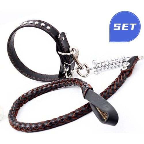 Large Dogs Collars Leash Set No Pull Leather Braided Leash Pet Dog Necklace Adjustable Training for Medium Large Dogs Supplies