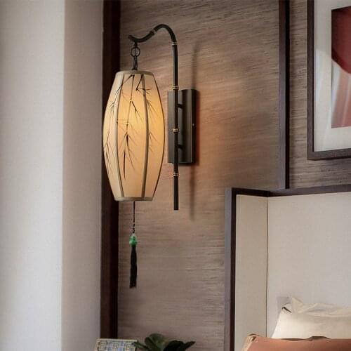 Iron fabric living room bedroom bedside lamp Chinese wall lamp restaurant hotel villa corridor wall light wall sconce LB022018