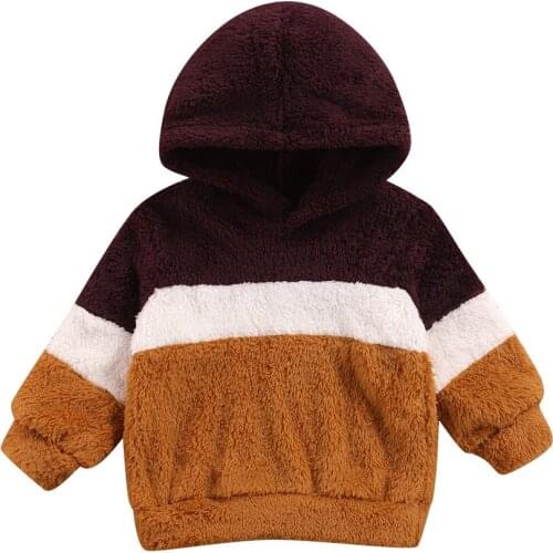 2021 2-7Y Toddler Boys Girls Sweatshirt Winter Fall Velvet Striped Patchwork Warm Long Sleeve Hooded Top Hoodies Outwear