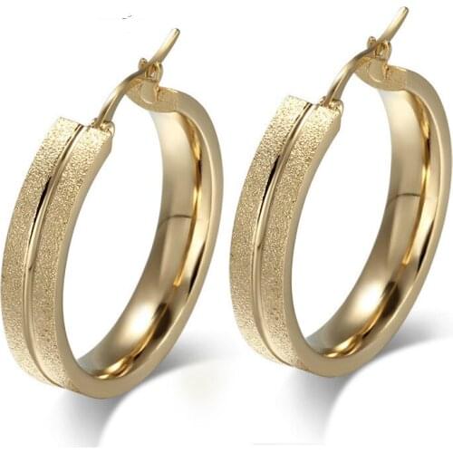 Fashional Middle Line Dull Polish Gold Color Stainless Steel Hoop Earrings