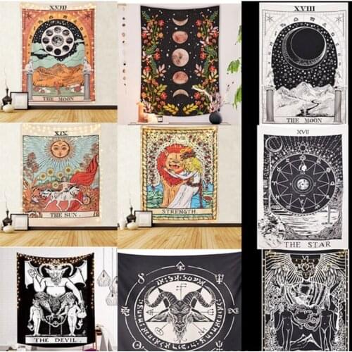 Tarot Card Tapestry Psychedelic Moon Starry Carpet Wall Hanging Room Sky Astrology Divination Bedspread Beach Mat Home Decor Art