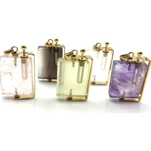 Natural gems stone rotate Perfume Bottle rose quartzs vial amethysts Essential Oils Diffuser swing clear quartz necklace
