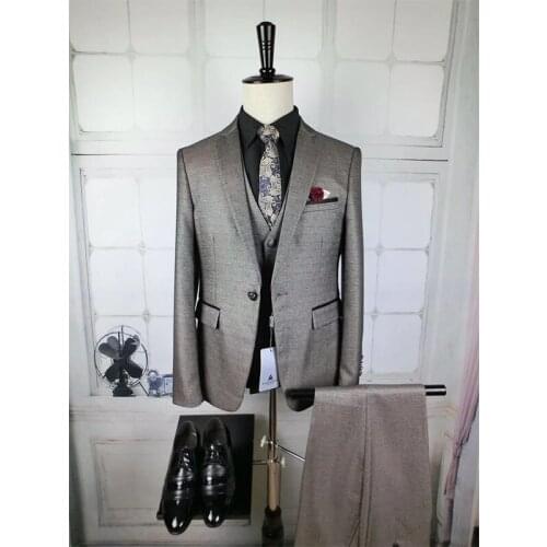 2021 New Dark Grey SUITS Men Suits Blazer Slim Fit Mens Wedding Prom Party Suit Jackets Groom Groomsmen wearing suits For Men