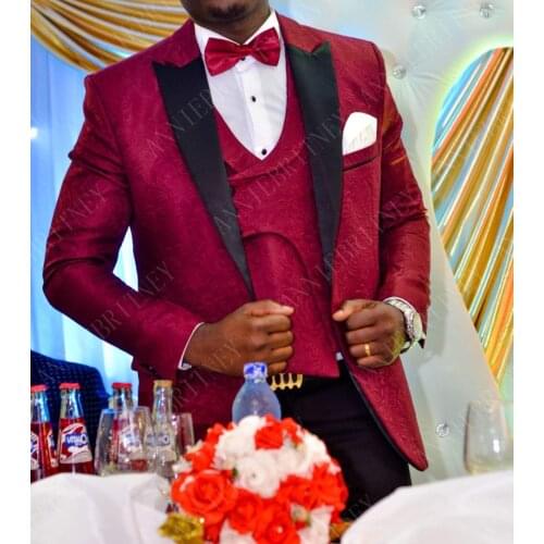 ANNIEBRITNEY New Red Peaked Lapel Mens Suit Set Formal Wedding Prom Groom Tuxedo Custom Made Personal Big Size Jacket Pants 2019