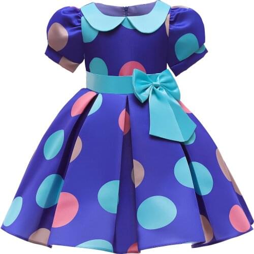3-10 Years Girls Short Sleeve Polka-Dot Dress Bow Ball Gown Wedding Clothing Kids Baby Princess Dresses Children Clothes Costume
