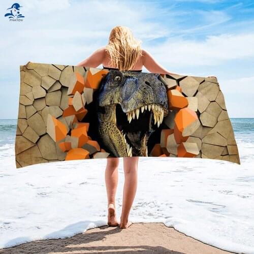 PHAYON 3d Dinosaur Print Bath Towel Bathroom Microfiber Large Beach Towels Soft Shower Towel Animals Sport Surf Robe Blanket