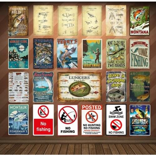 Warning Swim Zone No Fishing Tin Plate Metal Signs For Family Bar Pub Club Vintage Home Decor Come To Fish Retro Poster YD004