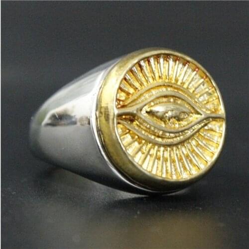 Size 7~14 Fashion Mens Golden Fashion Polishing God Eye Prower Ring 316L Stainless Steel Jewelry Newest Biker Ring