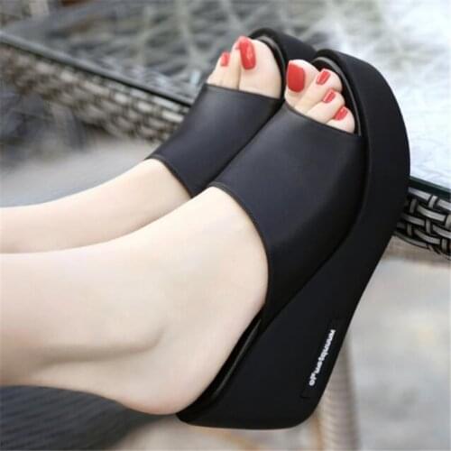 Women shoes Summer Fashion PU leather Leisure shoes women platform wedges Fish Mouth Sandal Thick Bottom Slippers