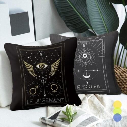 Tarot Black Cushion Cover Home Decor Sun and Moon Mysterious Throw Pillow Covers for Sofa Bedroom Decorative Pillowcase 45x45cm