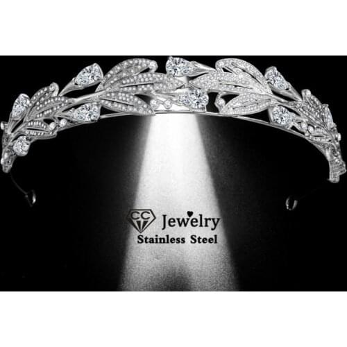 CC Tiara Hair Crown Women Hairbands Wedding Accessories Brides Engagement Headdress Formal Occasions Crowns Leaf Shape CZ HS64
