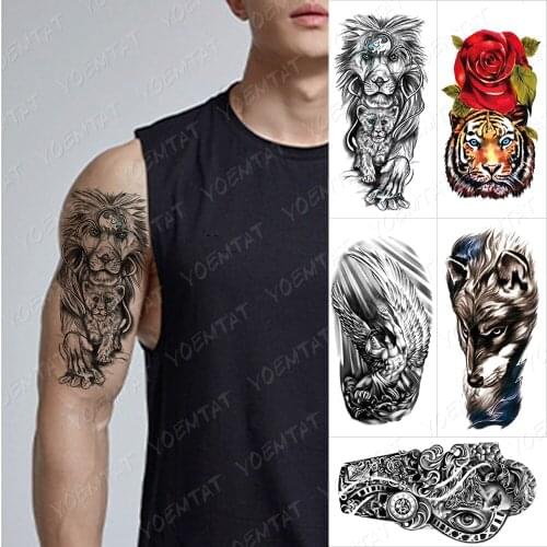 Waterproof Temporary Tattoo Sticker Lion Child Kid Tatto Arm Wolf Prayer Cross Wild Animals Body Art Arm Fake Sleeve Tatoo Women