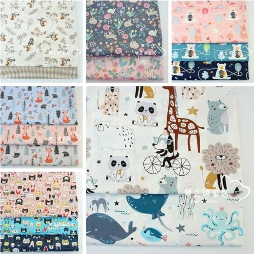 ZENGIA 50x160cm Woodland Animals Fox Bear Rabbit Twill Cotton Fabric For Baby Sewing Quilting Children DIY Patchwork Bed Sheet