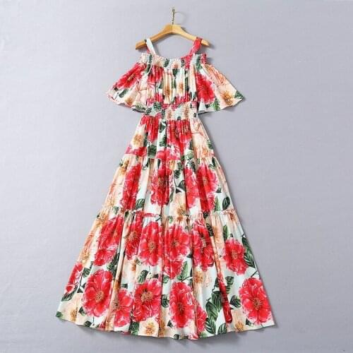 European and American womens clothing new 2021 spring Condole belt Quarter sleeves and line collar Fashion floral print dress