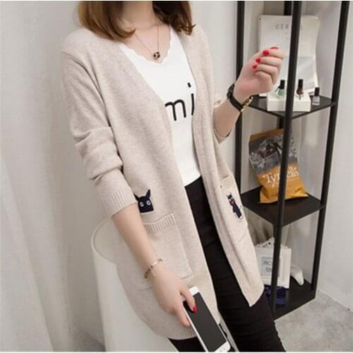 2020 Autumn Winter Fashion Women knitting Cardigan jackets Women Solid Knitted Sweaters Long Sleeve Loose Female Cardigan Coat