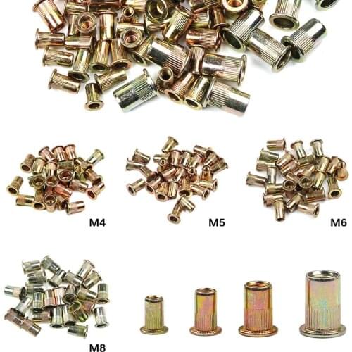 100Pcs M4 M5 M6 M8 Rivet Nuts Set Carbon Steel Flat Head Rivet Nuts Insert Riveting Mix Set