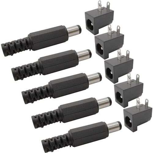 5Pairs 5.5 x 2.1mm DC-005 PCB DC Power Socket Jack Mount Round The Needle DIY Adapter 5.5*2.1 DC Power Cable Male Plug Connector