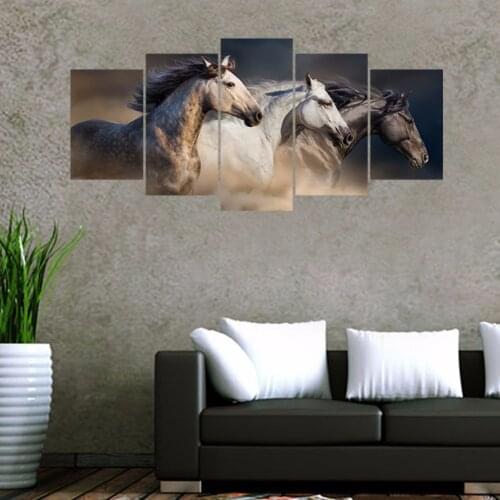 5pcs/set 3D Galloping Horse Combination Wall Stickers Home Decor Sofa Background Wall Self-adhesive Poster Animal DIY Art Mural