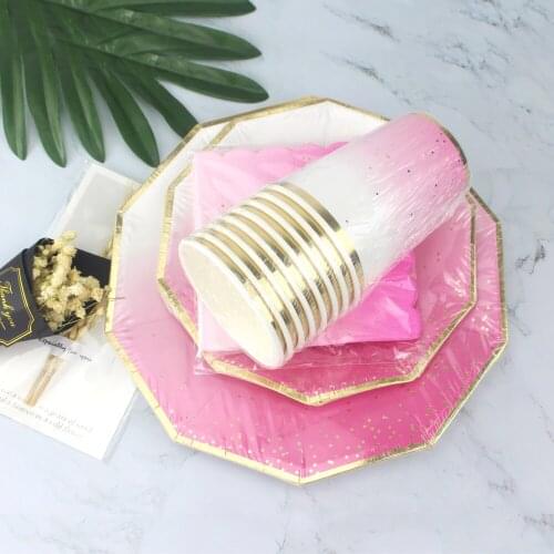 Free Shipping Pink Paper Plates Cups Nakpin For Wedding Bridal Shower Bachelorette Party 1st Birthday Baby Shower