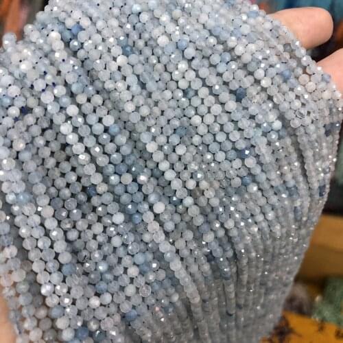 Natural Stone Beads 3mm 4mm Aquamarines Beads Section Round Loose Beads for Making DIY Bracelet Necklace Jewelry