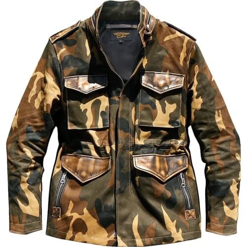CDM65 Cidu US Size Army Super Heavy Genuine Cowhide & 22oz Canvas 55% Wool Lining Wax Water Proof Camo M65 Jacket