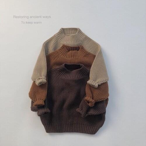 Kids Korean Style Sweaters Casual Loose Solid Knitted Sweater For Baby Girls Boys Toddler Child Turtleneck High Quality Sweater
