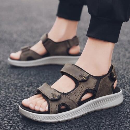 EMOSEWA High Quality Outdoor Genuine Leather Sandals Men Shoes Hiking Comfortable 2021 Summer Male Mens Casual Beach Sandalias