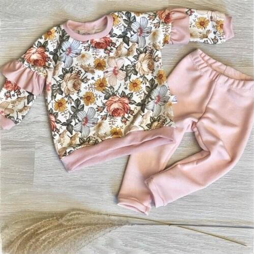 FOCUSNORM Autumn Sweet Baby Girls 2pcs Clothes Sets Flowers Printed Ruffles Pullover Sweatshirt Tops Pants 0-4Y