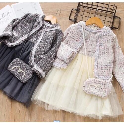 Hot selling girls princess hicken sets 2019 autumn winter new long sleeve coats + skirts 2 pcs suits children clothes ws1603