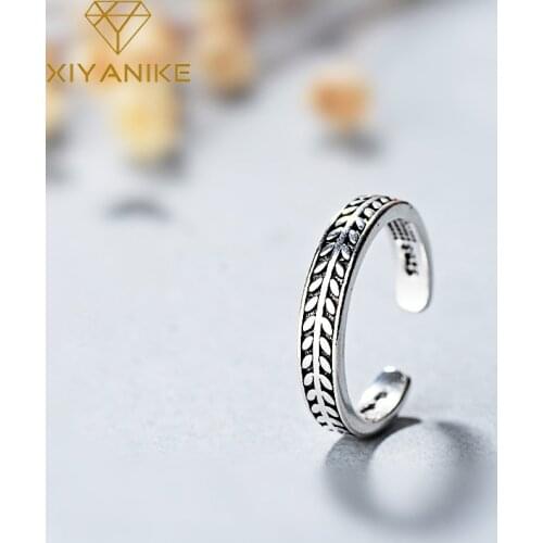 XIYANIKE 925 Sterling Silver Creative Olive Leaf Design Vintage Opening Ring For Women Men Lovers Trendy Simple Jewelry