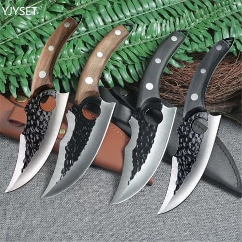 Handmade Stainless Steel Kitchen Boning Knife Fishing Knife Meat Cleaver Outdoor Cooking Cutter Butcher Knife With Knife Cover