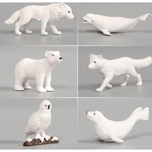 Simulation Mini Arctic Animals 6PCS,Penguins Polar Bear Snowy Owl Dolphin Wolf Action Figures Model Figurine Miniature Mini Toys
