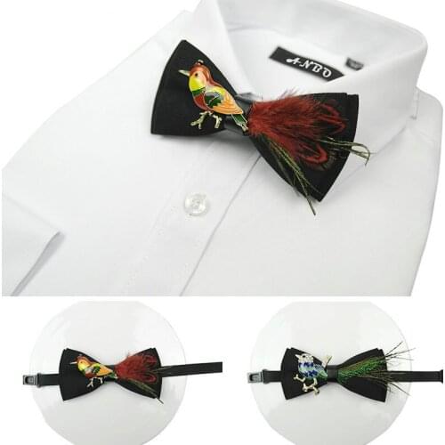 Fashion Necktie Groom Korean Crown Feather Bow Ties Luxury Wedding Birthday Party toastmaster Gifts Elegant Butterfly Bow Tie