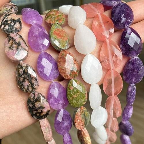 Natural Faceted Water Drop Amethysts Crystal Angelite Jades Stone Loose Spacer Beads For Jewelry Making DIY Bracelet Accessories