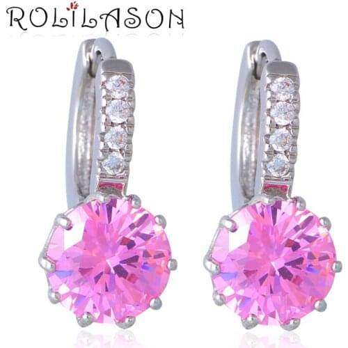 Appealing Pink CZ Fashion Jewelry Silver Cubic Zirconia Clip Earrings for Women JEs1035