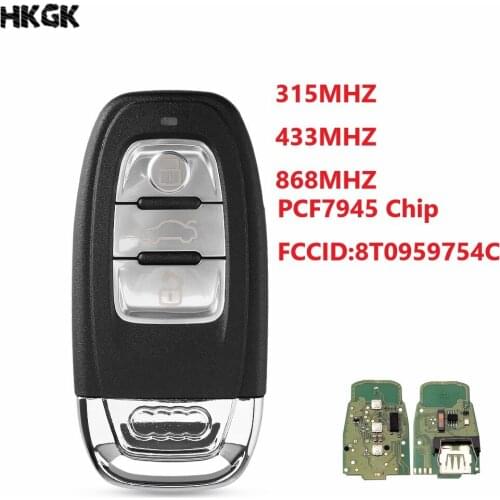 3 Button Car Smart Remote Key For AUDI Q5 A4L A5 A6 2009-2012 Transponder Chip PCF7945 315MHz/433MHZ/868MHZ