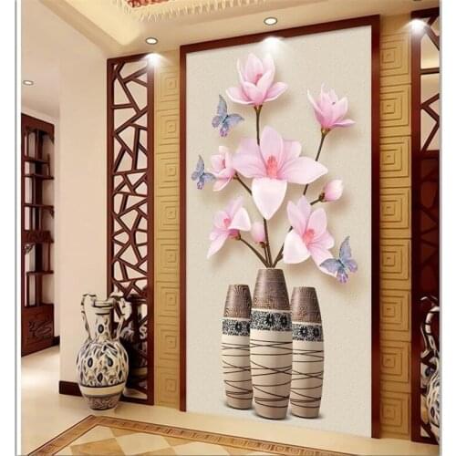 Custom Self Adhesive wallpaper 3d murals papel de parede relief magnolia flower porch living room decoration painting Waterproof