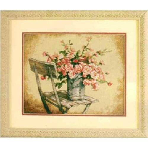 Similar as Dimensions Counted Cross Stitch Roses On White Chair 14ct embroidery Flowers and Plants Elegant Restaurant Decoration