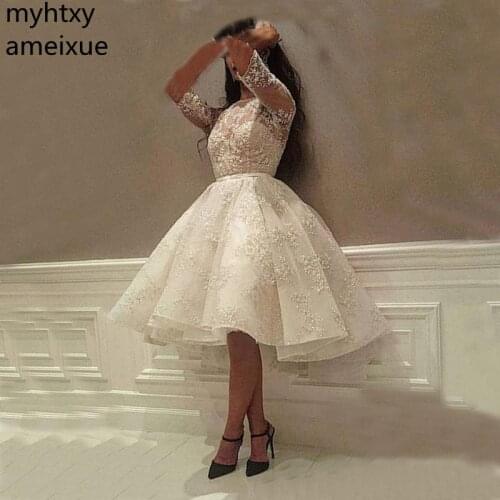 Sexy Fashion Ivory Short Prom Dress 2021 Lace Applique Beads Half Sleeve Knee Length Dubai Arabic Cocktail Dress Party Gowns
