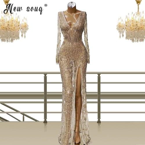 Sexy Mermaid Long Evening Dresses Long Sleeve Front Split Side Handmade Lace Evening Gowns Party Dresses 2021 Customized