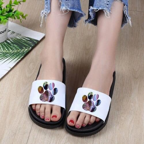 Cartoon Slippers Beach Slippers Open Toe Home Slides Bathroom Slippers Indoor Slippers Kawaii Cat paw print Slipper Girls