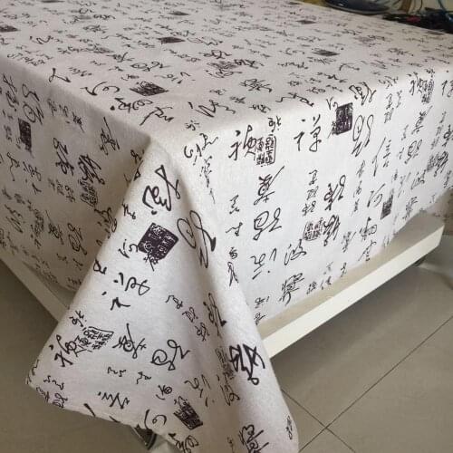 Chinese Style Thickened Linen Cotton Tablecloth Calligraphy Brush Word Cover Coffee Dinner Table Cloth for Wedding Banquet