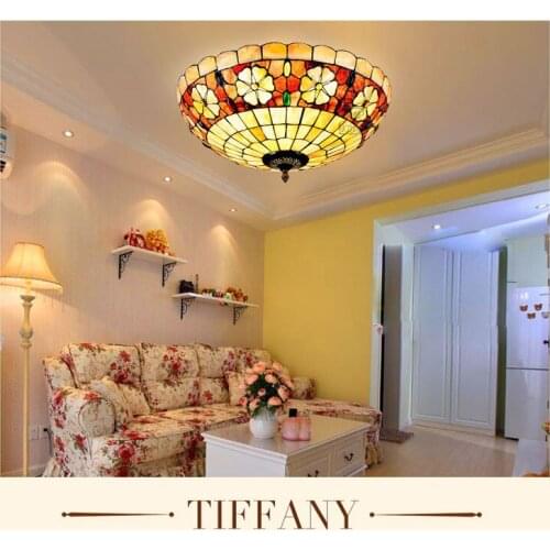Mediterranean Baroque Shell Tiffany retro Ceiling Light E27 110-240V LED luminaria teto Ceiling Lamps For Home Decoration