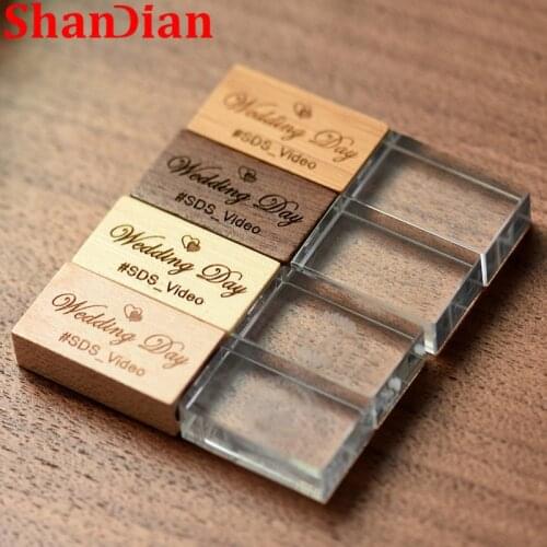 SHANDIAN(over 1PCS free LOGO) Wood with crystal USB flash drive creative pendrive 8GB 16GB 32GB 64GB memory stick