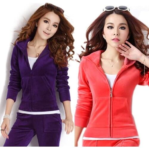 High-quality Womens 2020 Spring and Autumn New velvet casual suit Big code hooded leisure sportswear two piece set TB07