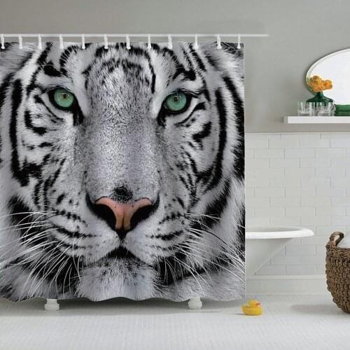 Dafield Animal Shower Curtain Tiger Digital Printing Waterproof Polyester Lion Shark WIH Hooks
