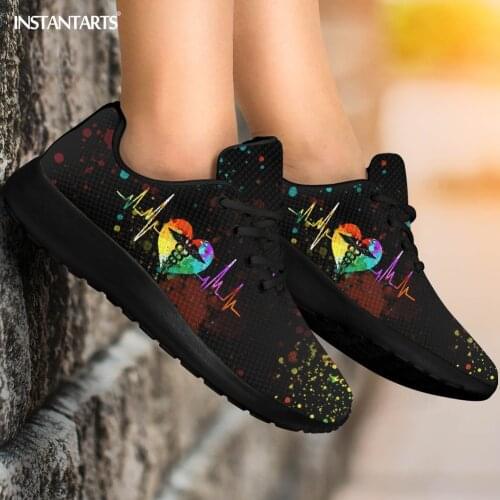 INSTANTARTS Heart Rate Rainbow Color Womens Shoes Female Lightweight Mesh Sneaker Suit for Work Comfortable Nursing Shoes Girls