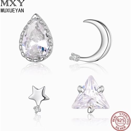 925 Sterling Silver star moon Triangle Tears four Stud Earrings for women 2021 trend Jewelry gifts MUXUEYAN