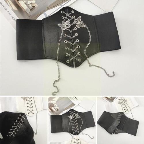 Women Sexy Corset Underbust Gothic Butterfly Chain Waist Modeling Lace Slimming Shaper Curve Bustiers Chain Strap Corsets B J6R8